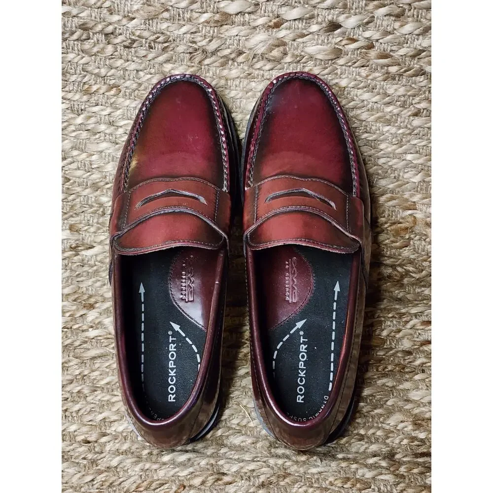 Rockport Men’s Burgundy Maroon Size 11 W Leather Penny Loafers Dress Shoes
